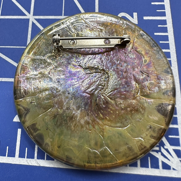 Hand-Blown Art Glass Brooch Abstract Floral Burst Dichroic Look Studio Made - Picture 5 of 6